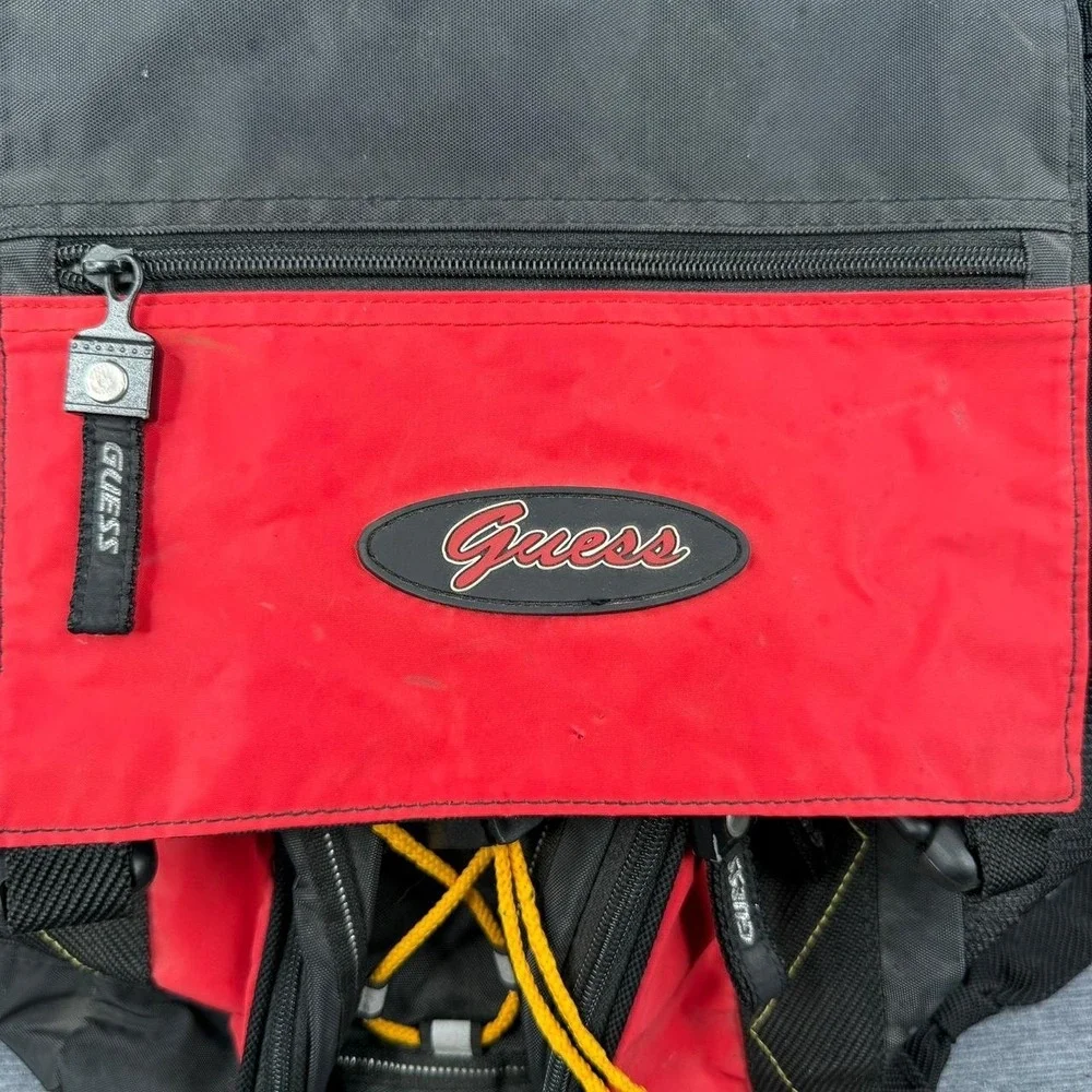 Vintage GUESS Backpack Red Black Nylon Hiking Rucksack School Bag 90s Y2K Gorp